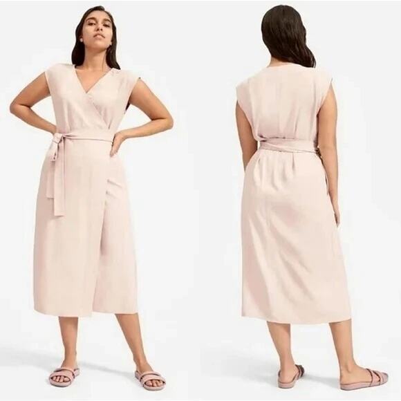 EVERLANE 10 The Japanese GoWeave Wrap Midi Dress soft pink preppy - Picture 1 of 3